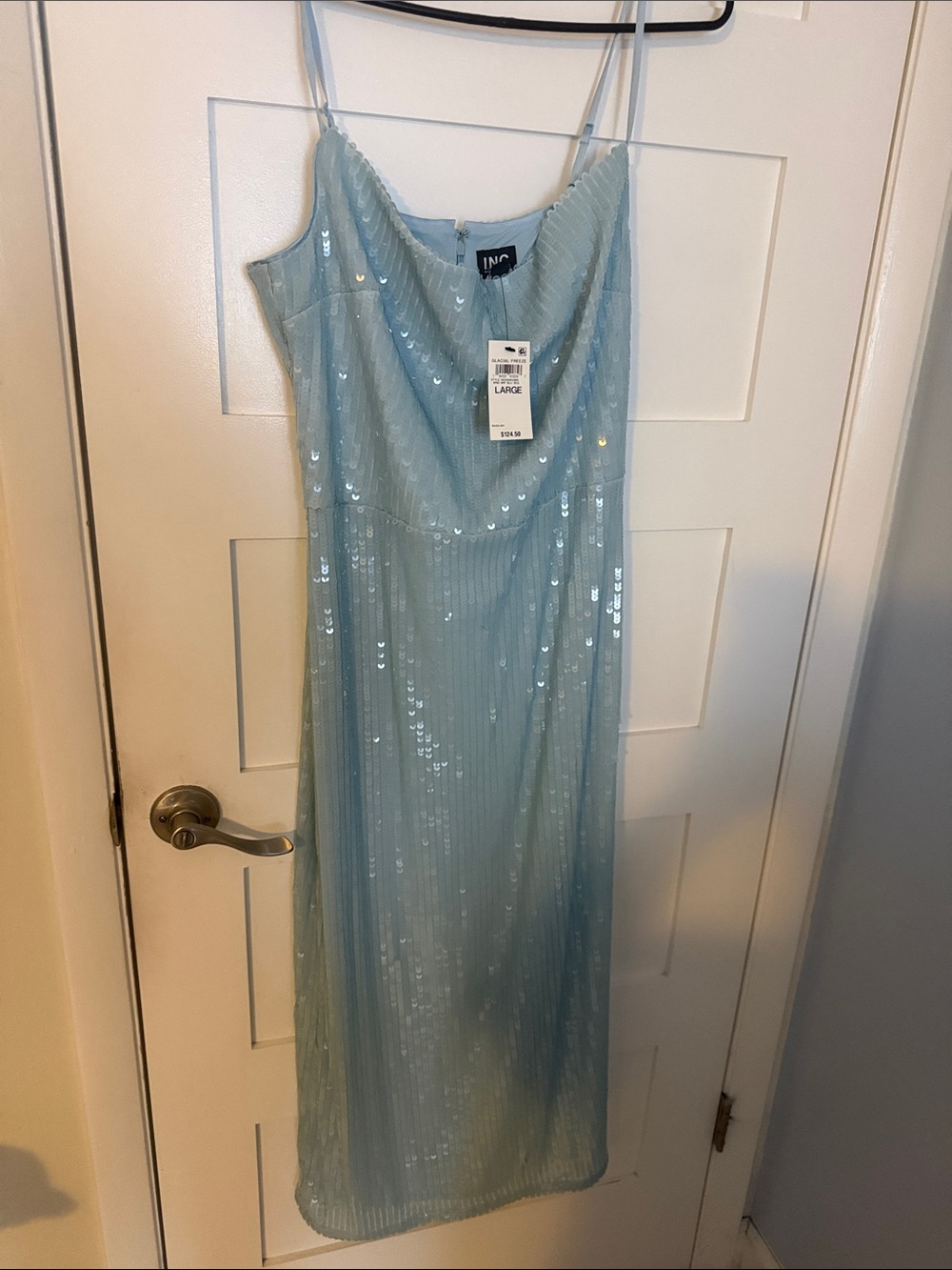 INC International Concepts Pale Blue Sequin Midi Slip Dress
